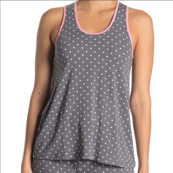 PJ Salvage Tank Lounge Racerbacki Star Print Grey White Pink Scoop Neck L NWT - Picture 2 of 8